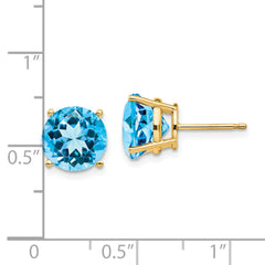 14K Yellow Gold 9mm Blue Topaz Round Stud Earrings