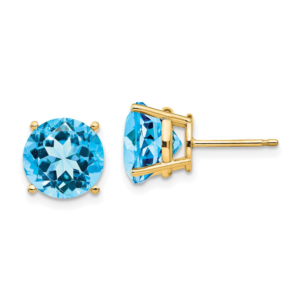 14K Yellow Gold 9mm Blue Topaz Round Stud Earrings