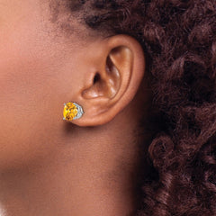 14K White Gold Citrine Round Stud Earrings