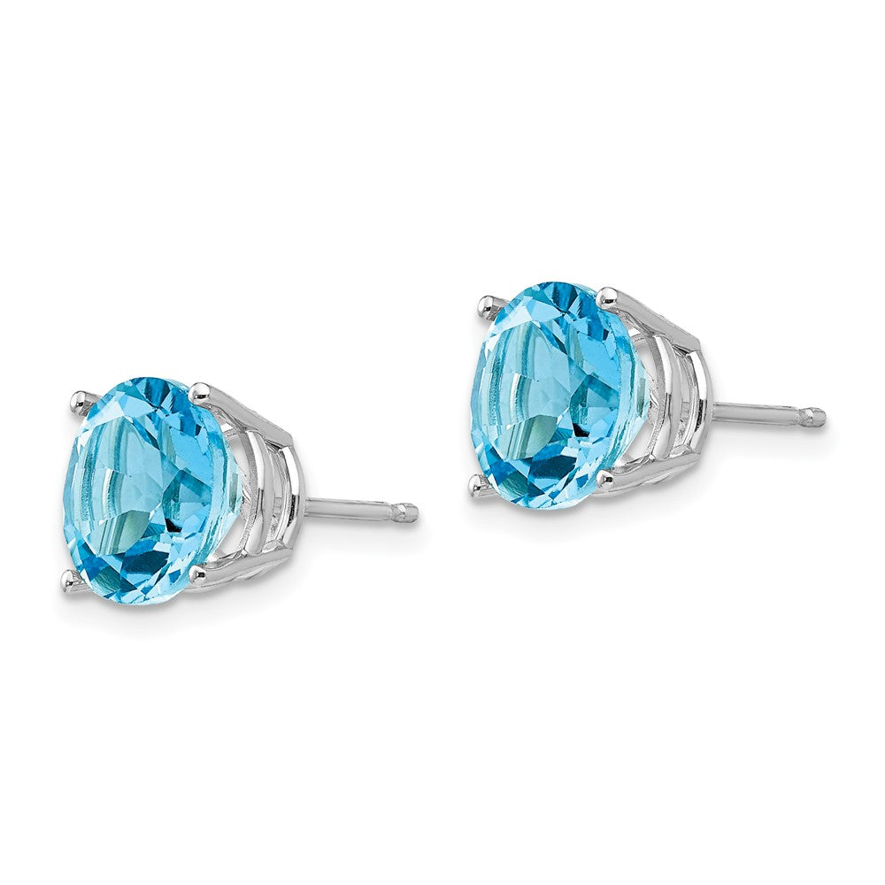 14K White Gold Blue Topaz Round Stud Earrings