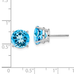 14K White Gold Blue Topaz Round Stud Earrings