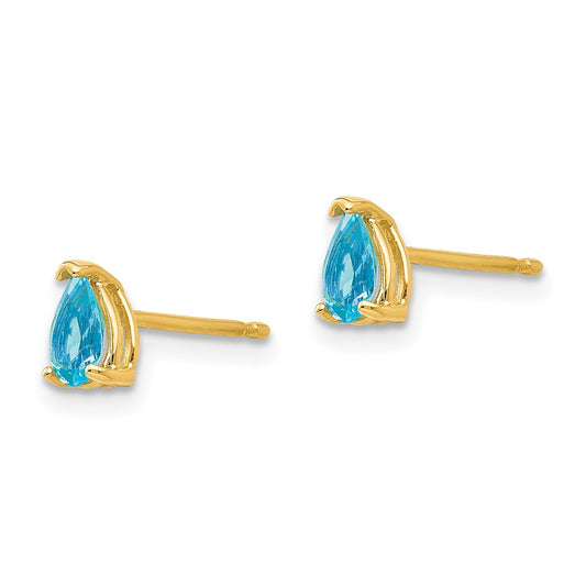 14K Yellow Gold 5x3mm Pear Blue Topaz Stud Earrings