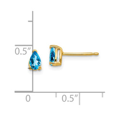 14K Yellow Gold 5x3mm Pear Blue Topaz Stud Earrings