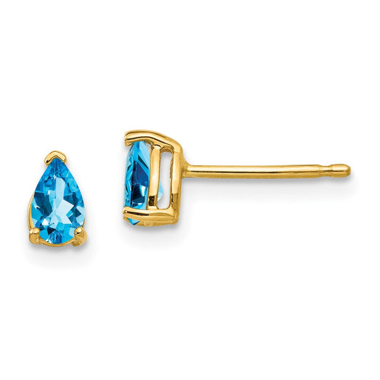 14K Yellow Gold 5x3mm Pear Blue Topaz Stud Earrings