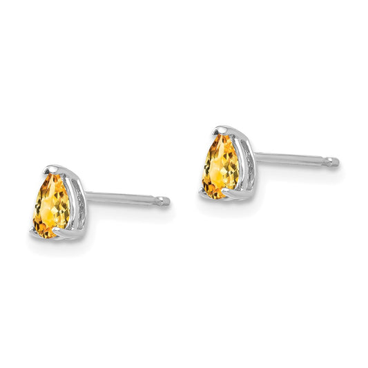 14K White Gold Citrine Pear Stud Earrings