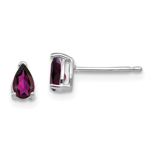 14K White Gold Rhodolite Garnet Pear Stud Earrings