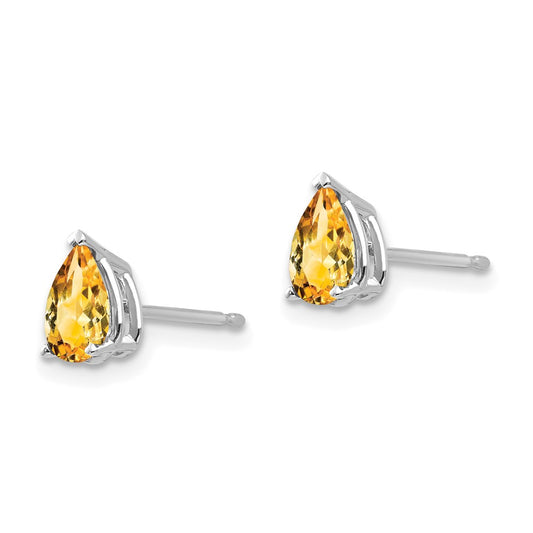 14K White Gold Citrine Pear Stud Earrings