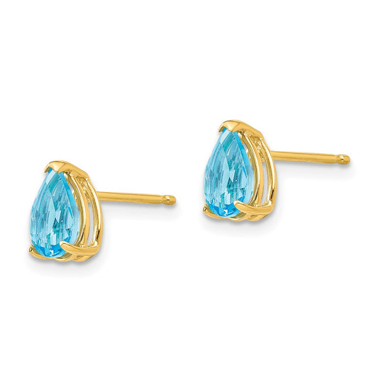 14K Yellow Gold 7x5mm Pear Blue Topaz Stud Earrings