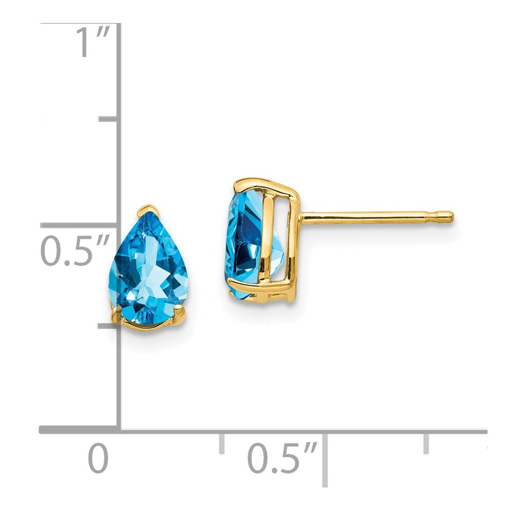 14K Yellow Gold 7x5mm Pear Blue Topaz Stud Earrings