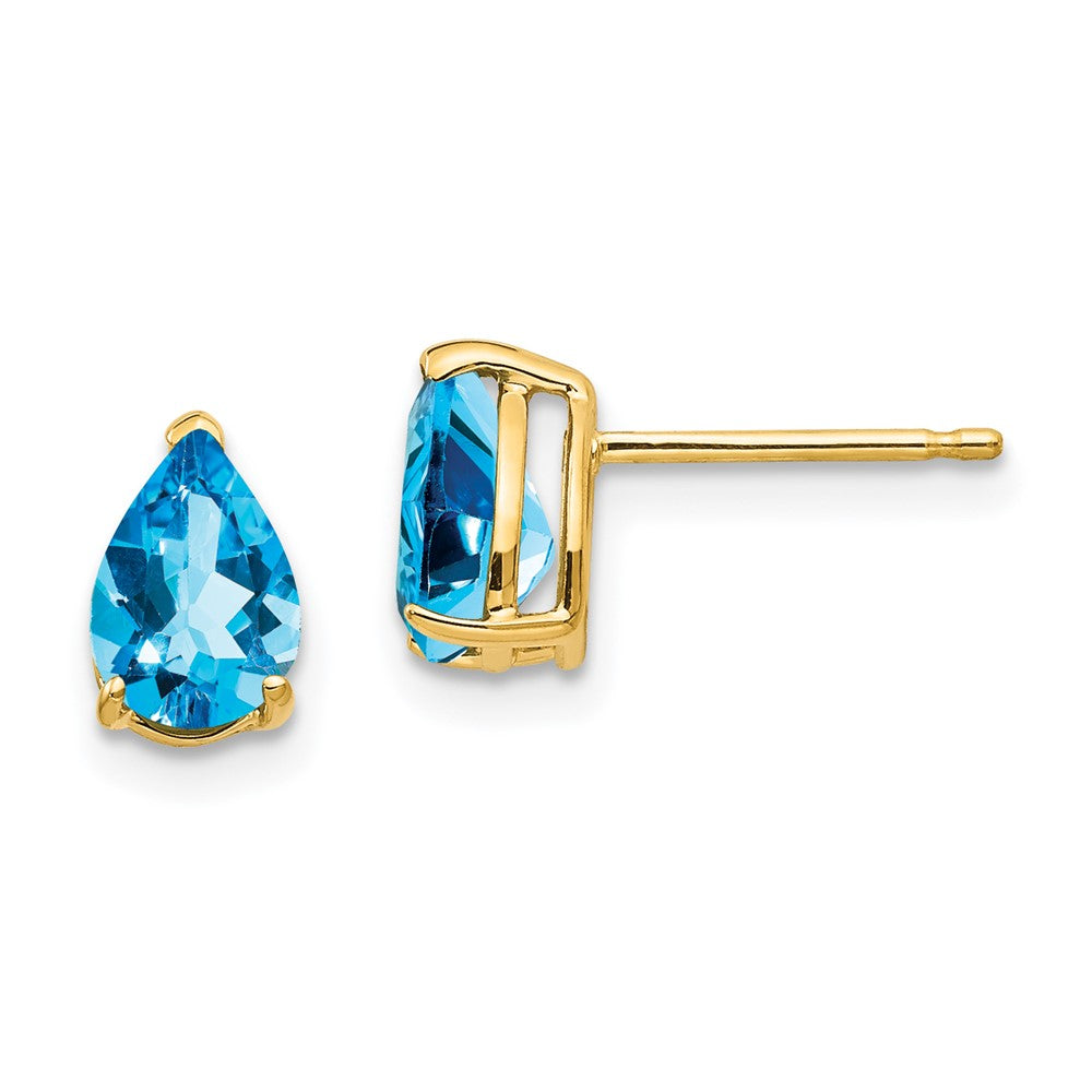 14K Yellow Gold 7x5mm Pear Blue Topaz Stud Earrings