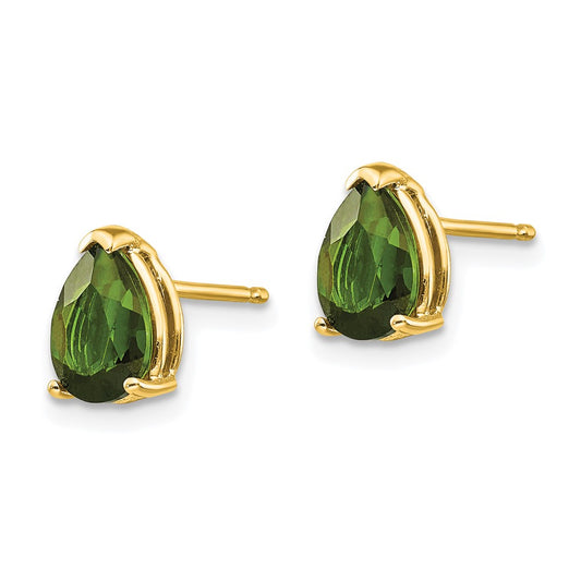 14K Yellow Gold 8x5mm Green Tourmaline Stud Earrings