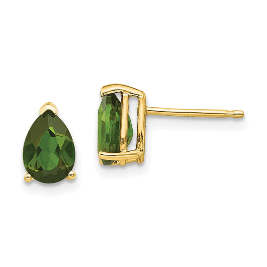 14K Yellow Gold 8x5mm Green Tourmaline Stud Earrings