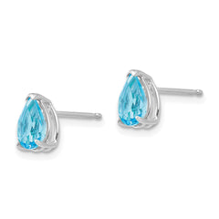 14K White Gold 7x5mm Pear Blue Topaz Stud Earrings