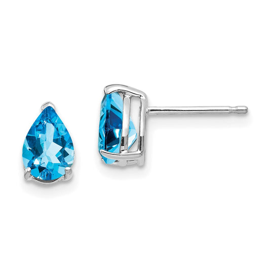 14K White Gold 7x5mm Pear Blue Topaz Stud Earrings