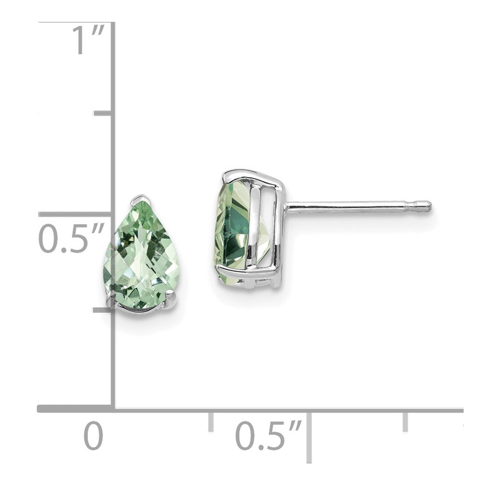 14K White Gold 7x5 Pear Checker-cut Green Quartz Earrings