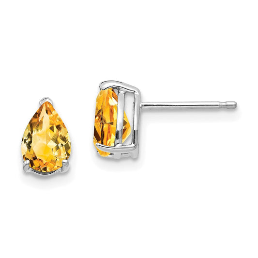 14K White Gold 7x5mm Pear Citrine Stud Earrings