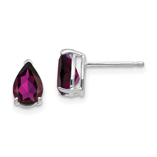 14K White Gold Rhodolite Garnet Pear Stud Earrings