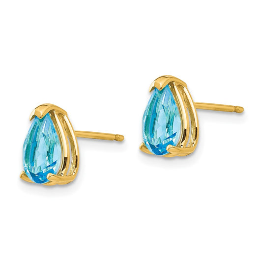 14K Yellow Gold 8x5mm Pear Blue Topaz Stud Earrings