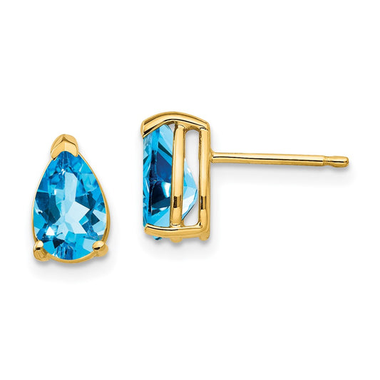 14K Yellow Gold 8x5mm Pear Blue Topaz Stud Earrings