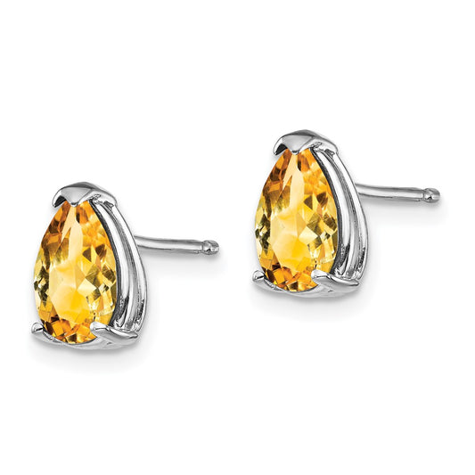 14K White Gold 8x5mm Pear Citrine Stud Earrings