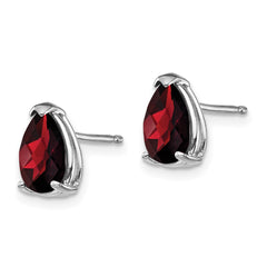 14K White Gold 8x5mm Pear Garnet Checker Stud Earrings