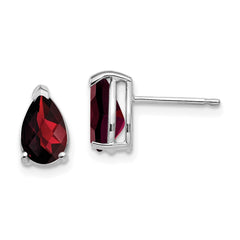 14K White Gold 8x5mm Pear Garnet Checker Stud Earrings