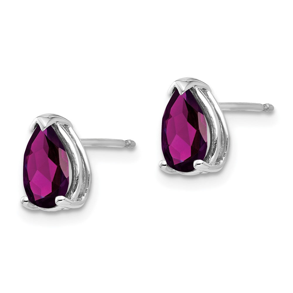 14K White Gold 8x5mm Pear Rhodolite Garnet Stud Earrings