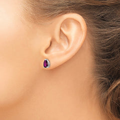 14K White Gold 8x5mm Pear Rhodolite Garnet Stud Earrings