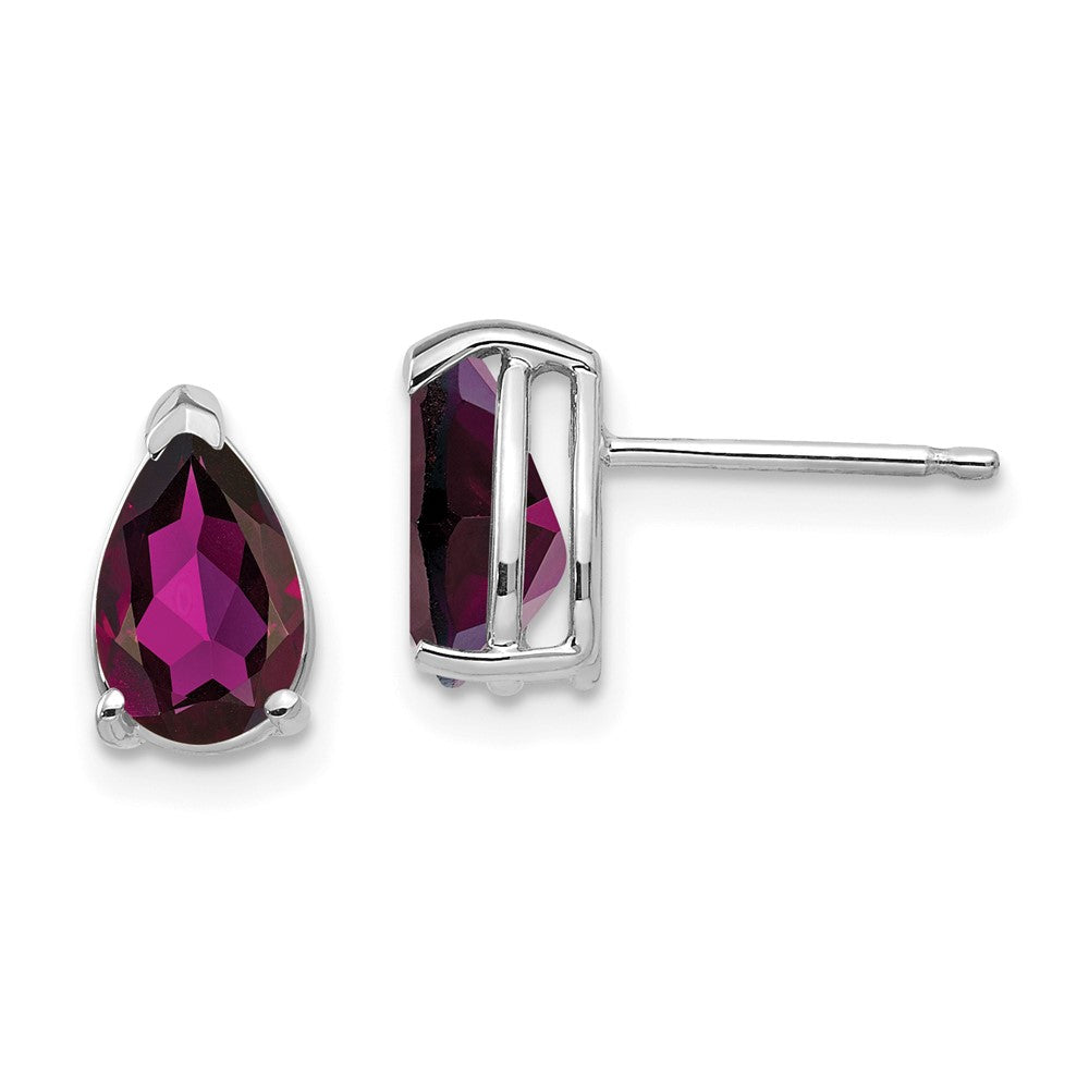 14K White Gold 8x5mm Pear Rhodolite Garnet Stud Earrings