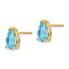 14K Yellow Gold 9x6mm Pear Blue Topaz Stud Earrings