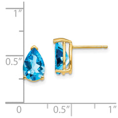 14K Yellow Gold 9x6mm Pear Blue Topaz Stud Earrings