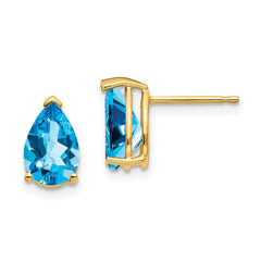 14K Yellow Gold 9x6mm Pear Blue Topaz Stud Earrings