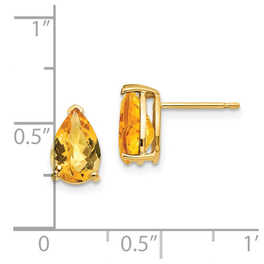 14K Yellow Gold 9x6mm Pear Citrine Checker Stud Earrings