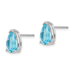 14K White Gold 9x6mm Blue Topaz Stud Earrings