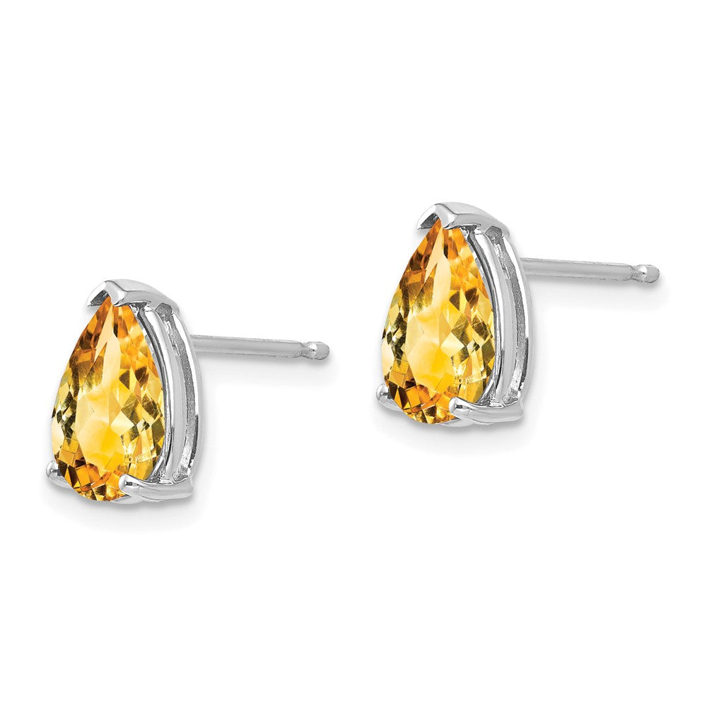 14K White Gold 9x6mm Pear Citrine Stud Earrings