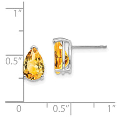 14K White Gold 9x6mm Pear Citrine Stud Earrings