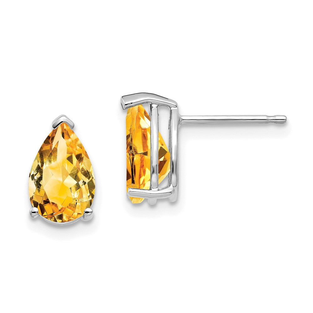 14K White Gold 9x6mm Pear Citrine Stud Earrings