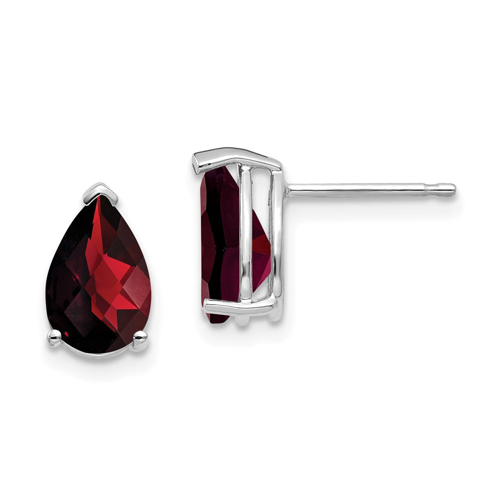 14K White Gold 9x6mm Pear Garnet Checker Stud Earrings