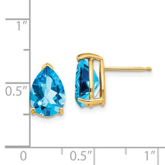 14K Yellow Gold 10x7mm Pear Blue Topaz Stud Earrings