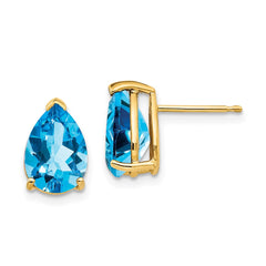 14K Yellow Gold 10x7mm Pear Blue Topaz Stud Earrings