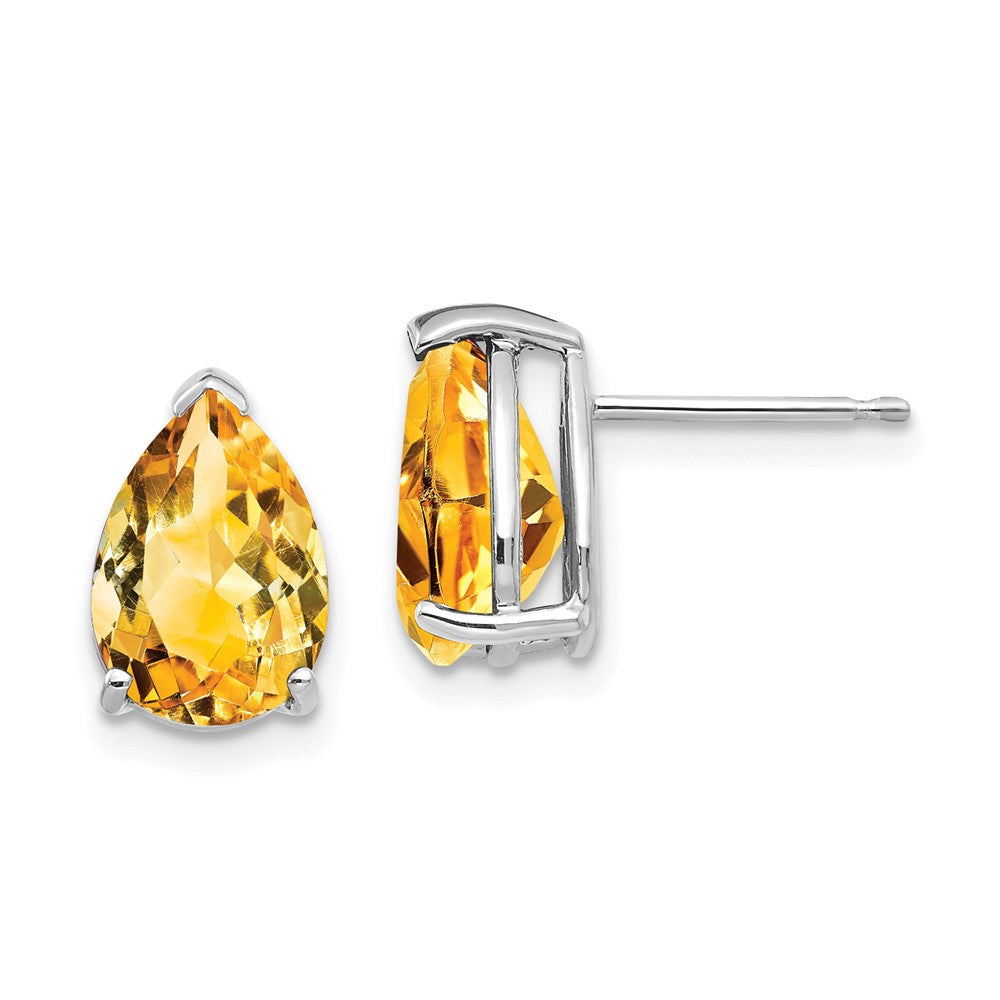 14K White Gold 10x7mm Pear Citrine Stud Earrings