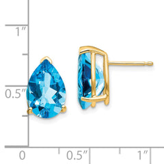 14K Yellow Gold 12x8mm Pear Blue Topaz Stud Earrings