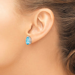 14K White Gold 12x8mm Pear Blue Topaz Stud Earrings