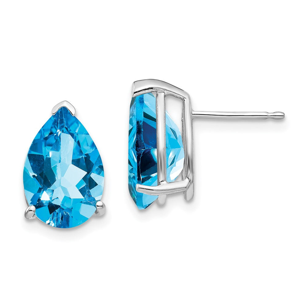 14K White Gold 12x8mm Pear Blue Topaz Stud Earrings