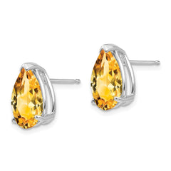 14K White Gold Citrine Pear Stud Earrings