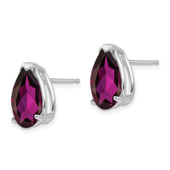 14K White Gold 12x8mm Pear Rhodolite Garnet Stud Earrings