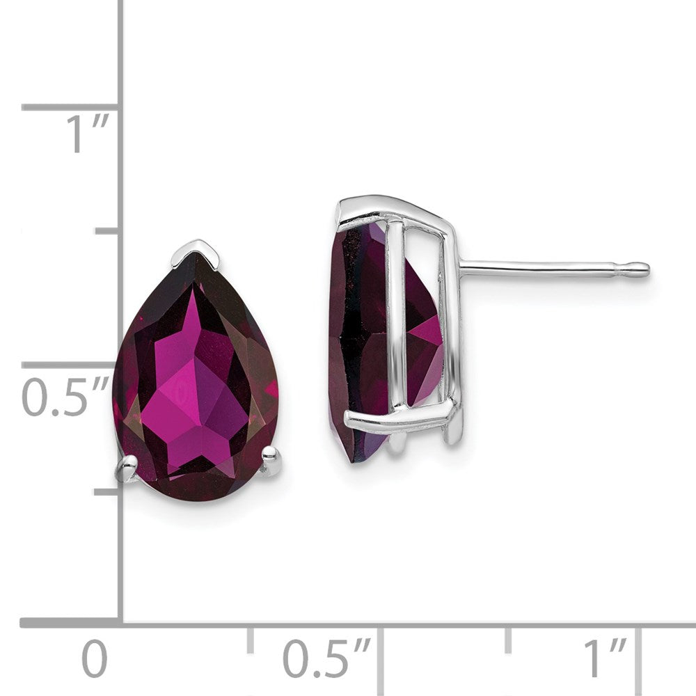 14K White Gold 12x8mm Pear Rhodolite Garnet Stud Earrings