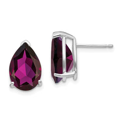 14K White Gold 12x8mm Pear Rhodolite Garnet Stud Earrings