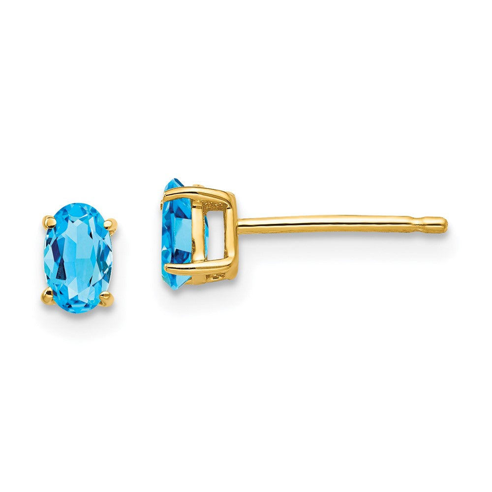 14K Yellow Gold 5x3mm Oval Blue Topaz Stud Earrings