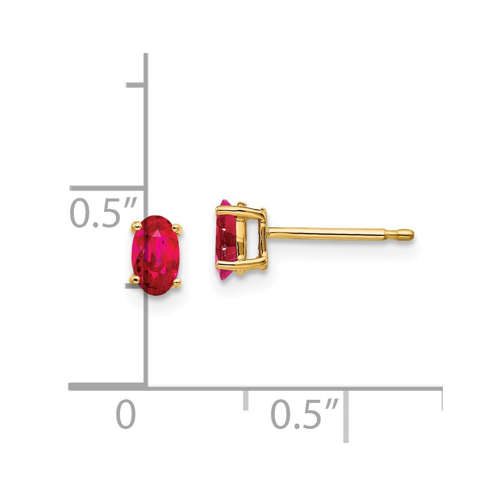 14K Yellow Gold 5x3mm Ruby Stud Earrings